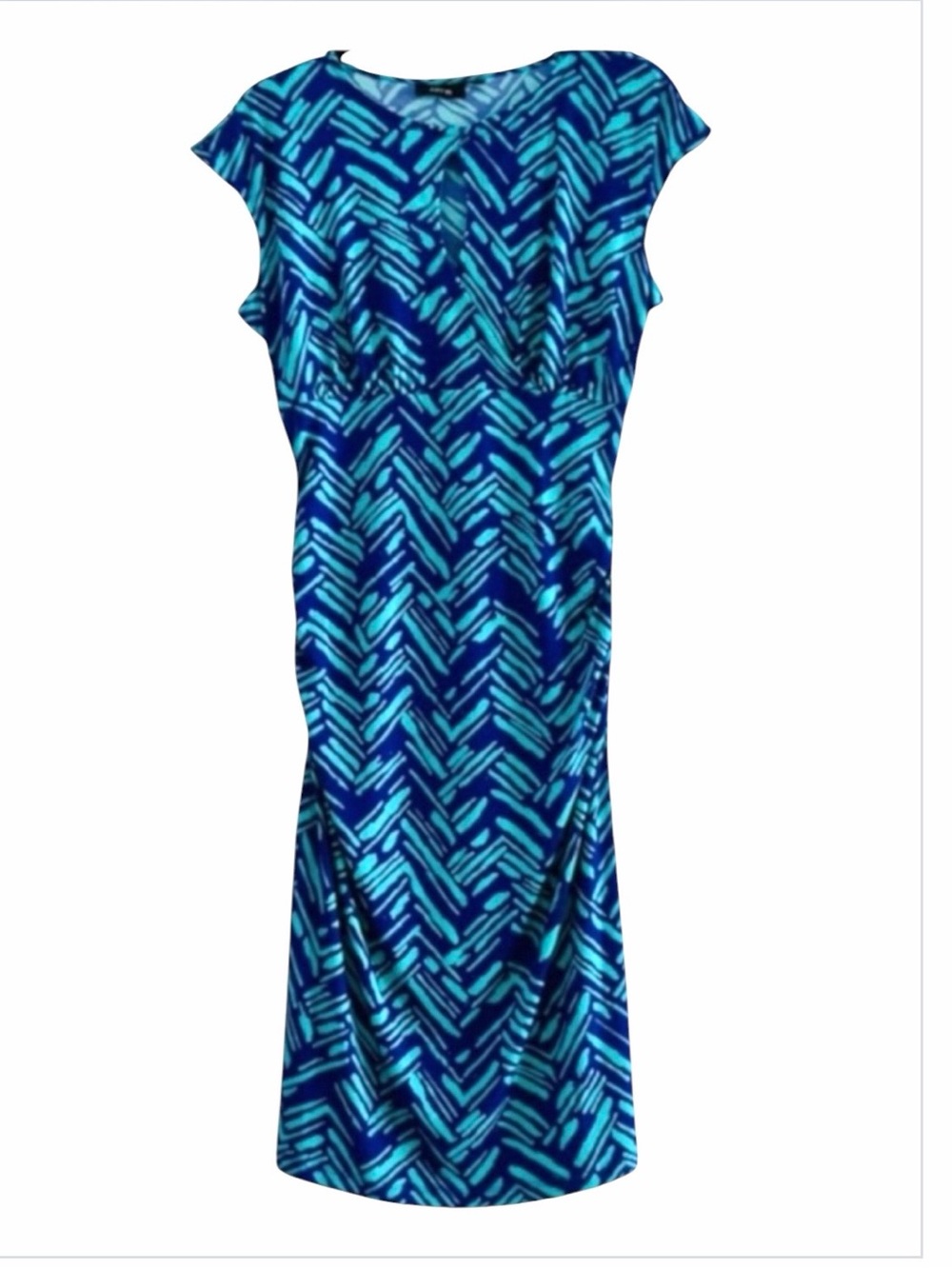 Apt 9 Blue Brushstroke Keyhole Faux Wrap Empire Waist Dress Stretch M